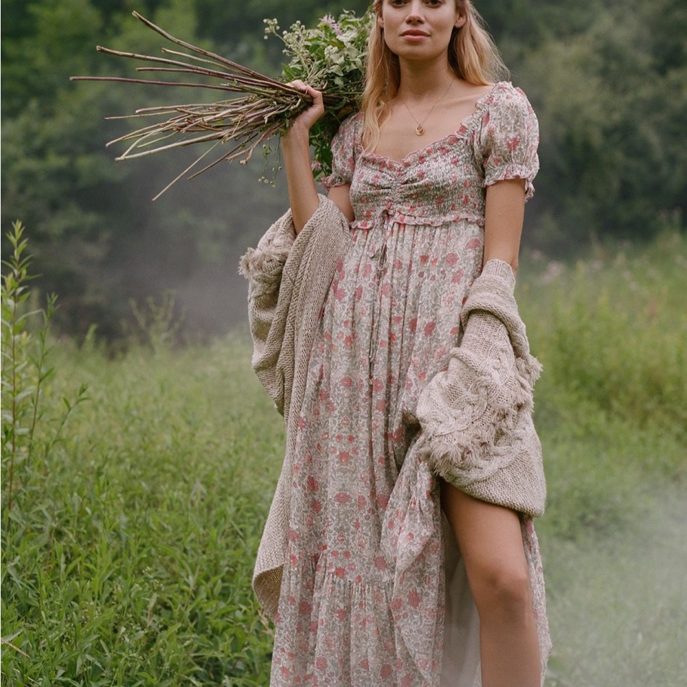 Anthropologie Floral Maxi Dress - Pink and Cream